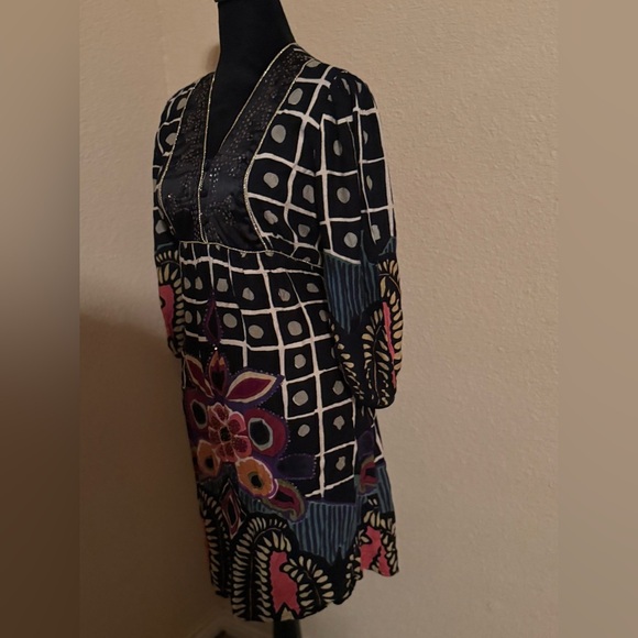 Peace & Love Gold Embellished Kimono Sleeve Dress". - Picture 4 of 7